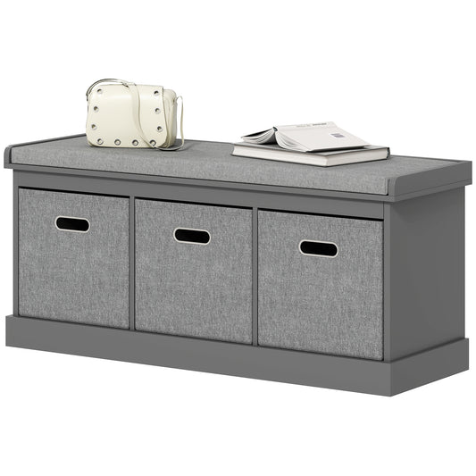 Shoe Storage Bench with Cushion and 3 Drawers - Dark Grey