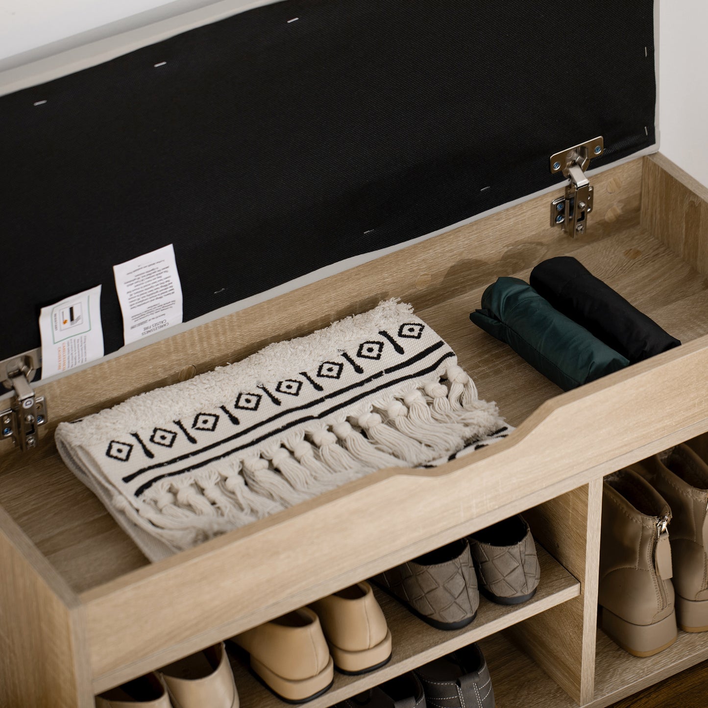 Shoe Bench Entryway Storage Rack with Padded Cushion, Hidden Storage for Hallway, Living Room, Natural