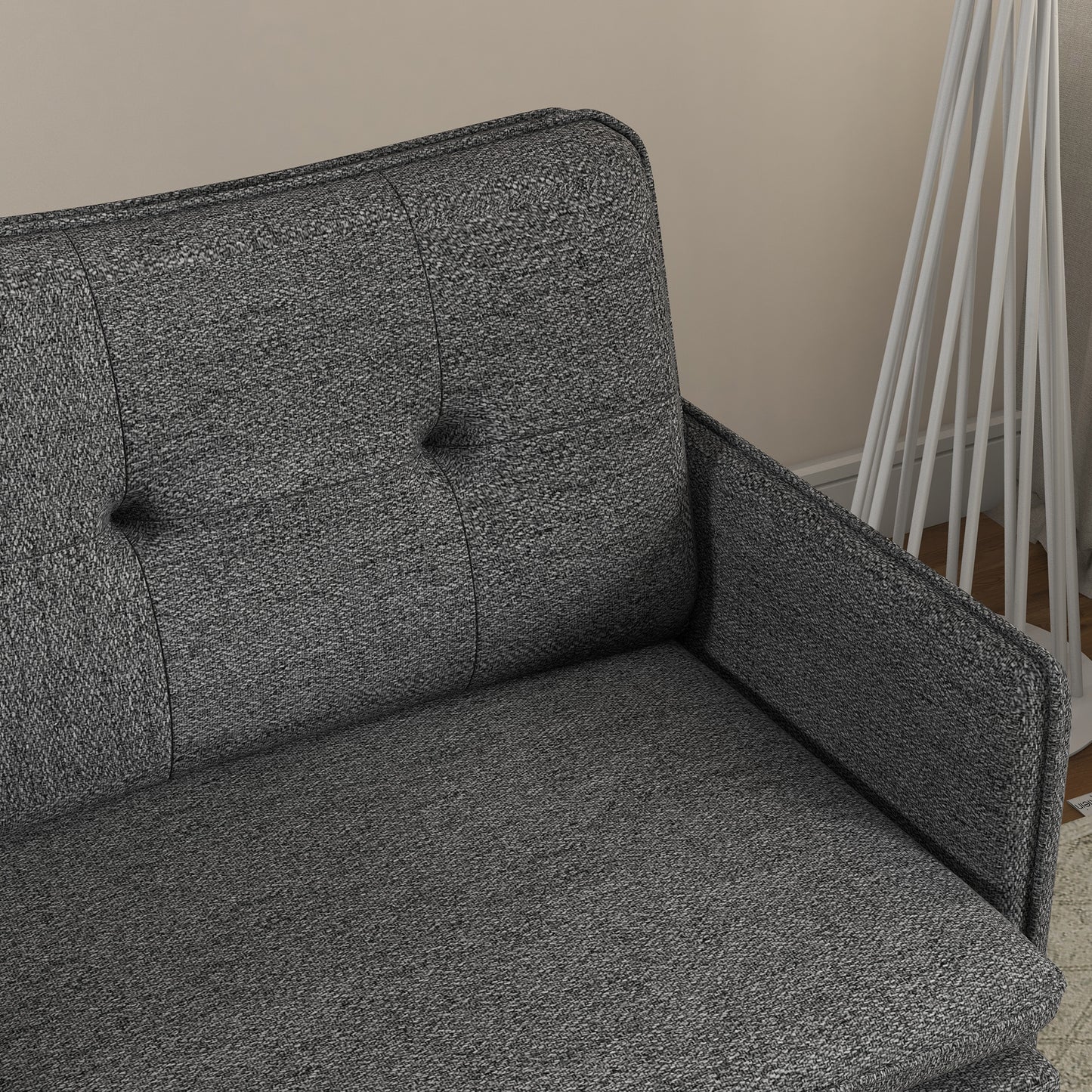 Accent Chair, Upholstered Armchair with Tufted Back Cushion and Steel Legs for Living Room, Bedroom, Dark Grey