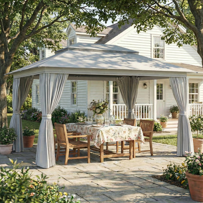 10' x 13' Double Roof Gazebo with Netting and Curtains