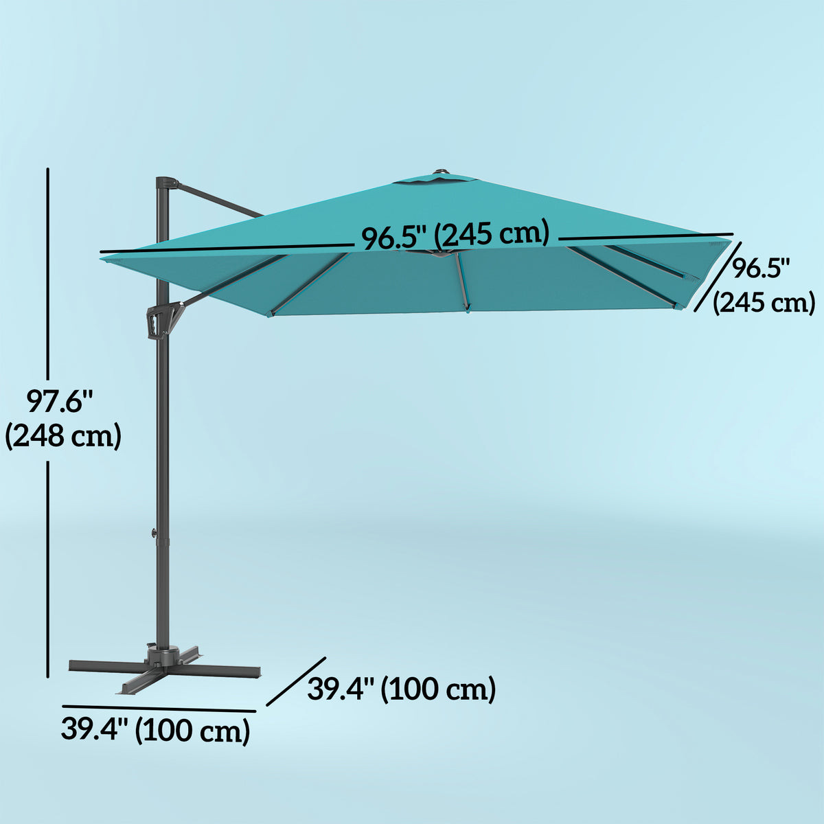 8' x 8' Blue Offset Cantilever Umbrella with Cross Base