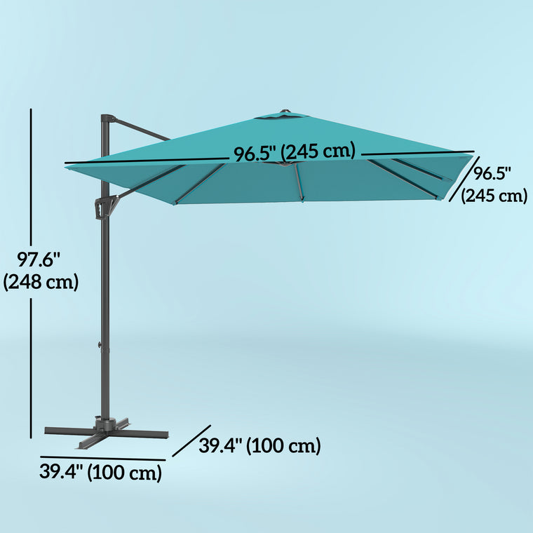 8' x 8' Blue Offset Cantilever Umbrella with Cross Base