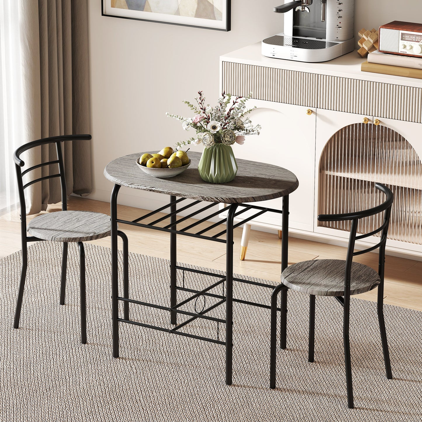 Dining Table Set of 3, 31.5" Kitchen Table and Chairs Set for 2 with Shelf, for Small Space, Dining Room, Living Room
