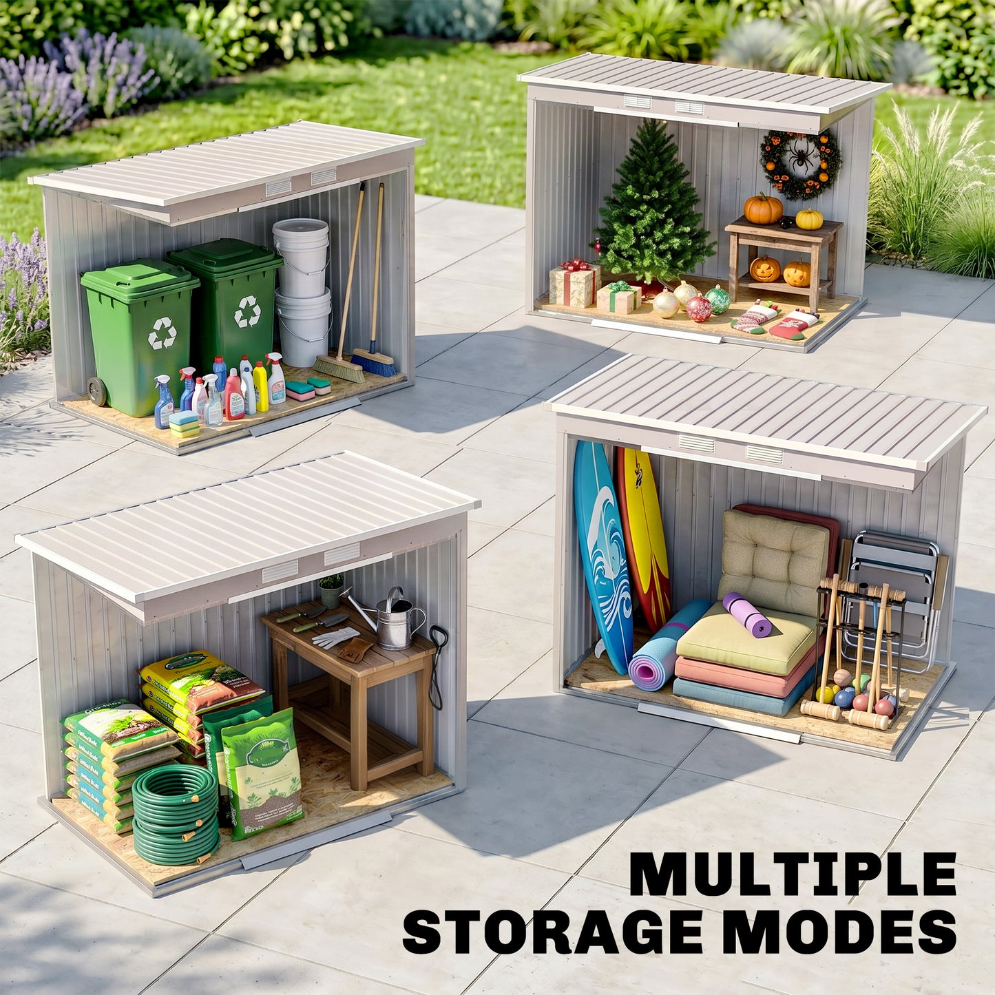 7' x 4' Galvanised Steel Garden Shed, with Foundation Kit - Grey