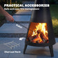 Wood Burning Firepit with Chimney, Outdoor Fire Pit with Poker, Mesh Screen, Black