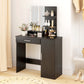 Vanity Desk with Mirror, Makeup Vanity w/ Drawer, Open Compartment and Shelves, Cabinet, Adjustable Shelves for Bedroom