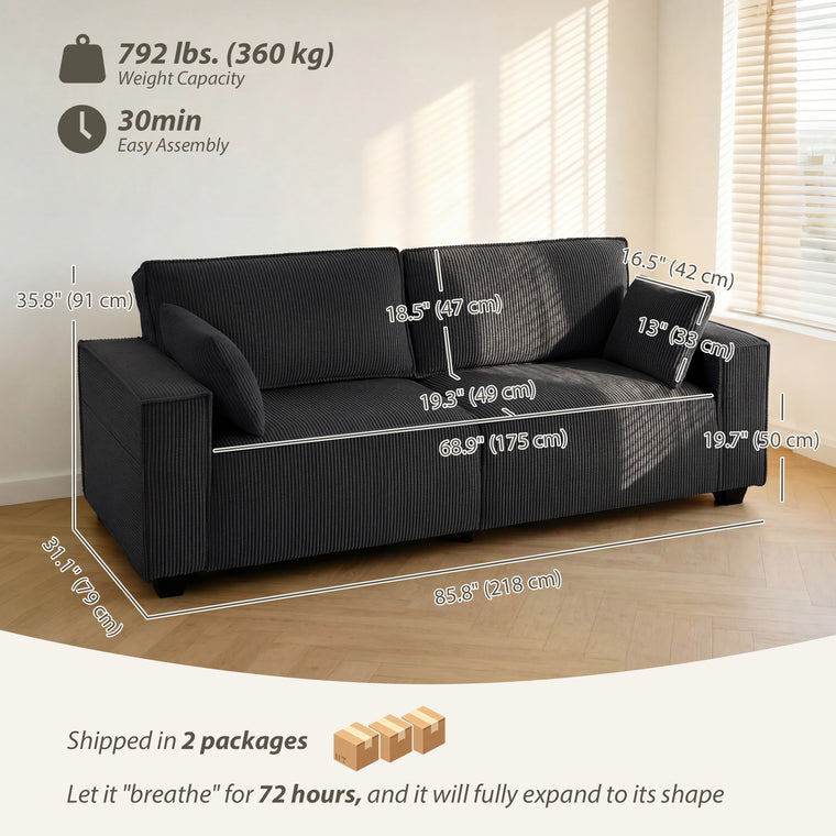 86" 3-Seater Corduroy Sofa