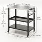 Outdoor Kitchen Bar Cart BBQ Table with Wheels, Stainless Steel Pizza Oven Stand, Movable Prep Table with Hooks