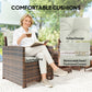 5 Piece Patio Furniture Set, Wicker Patio Chairs with Ottomans, 2-Tier Glass Coffee Table and Cushions, Brown/Cream