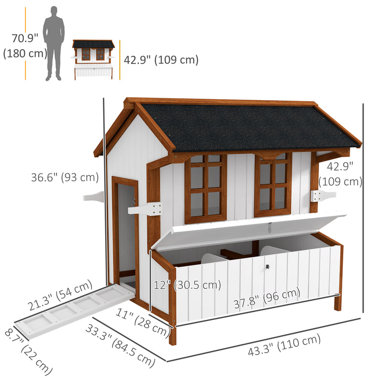 47" Wood Chicken Coop with Raised Cage