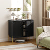 Sideboard, Modern Buffet Cabinet, Coffee Bar Cabinet with Fluted Doors and Adjustable Shelf, Black