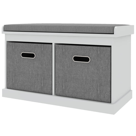 Cushioned Shoe Storage Bench with 2 Fabric Drawers - White