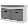 Cushioned Shoe Storage Bench with 2 Fabric Drawers - White