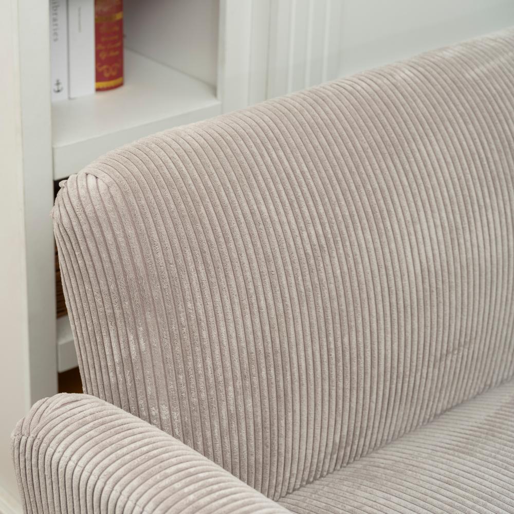 Modern Couch, 3 Seater Sofa, Corduroy Loveseat with Rubberwood Legs and Extra-Wide Seat, Light Grey