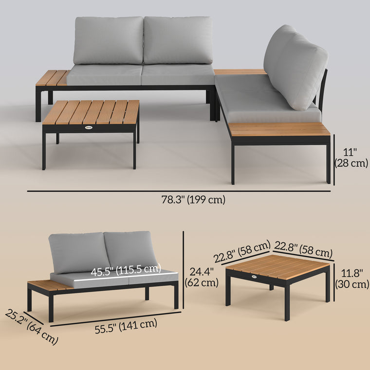 4-Piece Teak L-Shaped Garden Set with 2 Loveseats