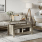 Lift Top Coffee Table with Hidden Storage Compartment and Open Shelves, Lift Tabletop Pop-Up Center Table for Living Room, Oak Effect