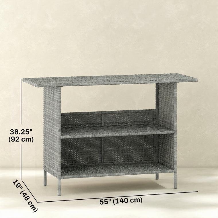 PE Rattan Bar Table with 2 Shelves & Steel Frame