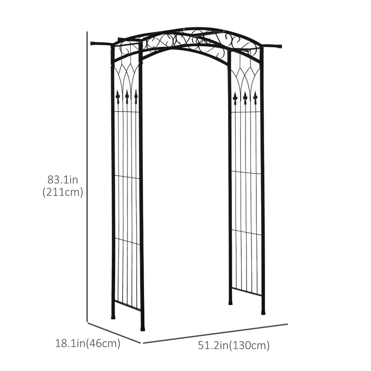 7FT Black Garden Arbor with Scrollwork Trellis
