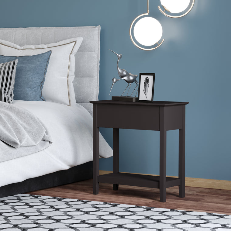 Flip-Top End Table with Cabinet - Dark Coffee