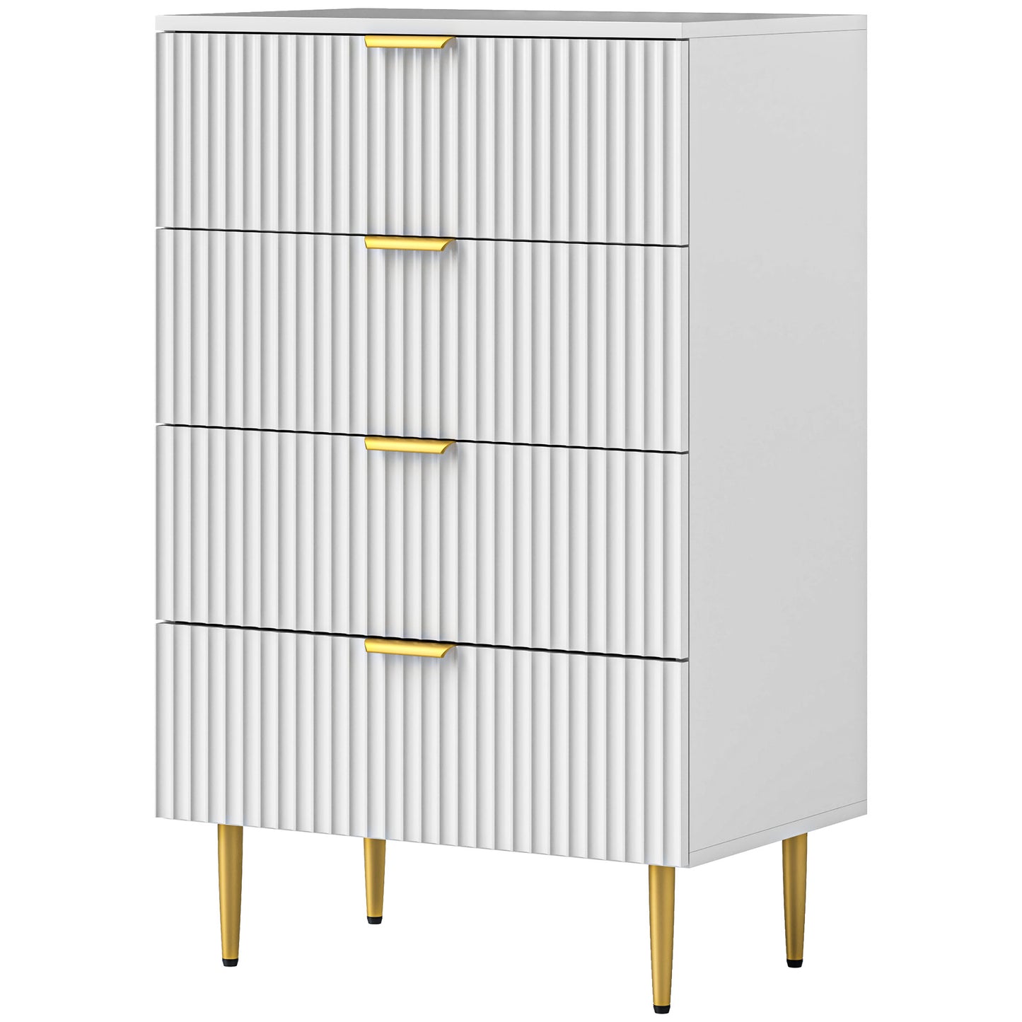 Modern Chest of Drawers 4 Drawer Dresser for Bedroom with Gold Legs and Handles, White