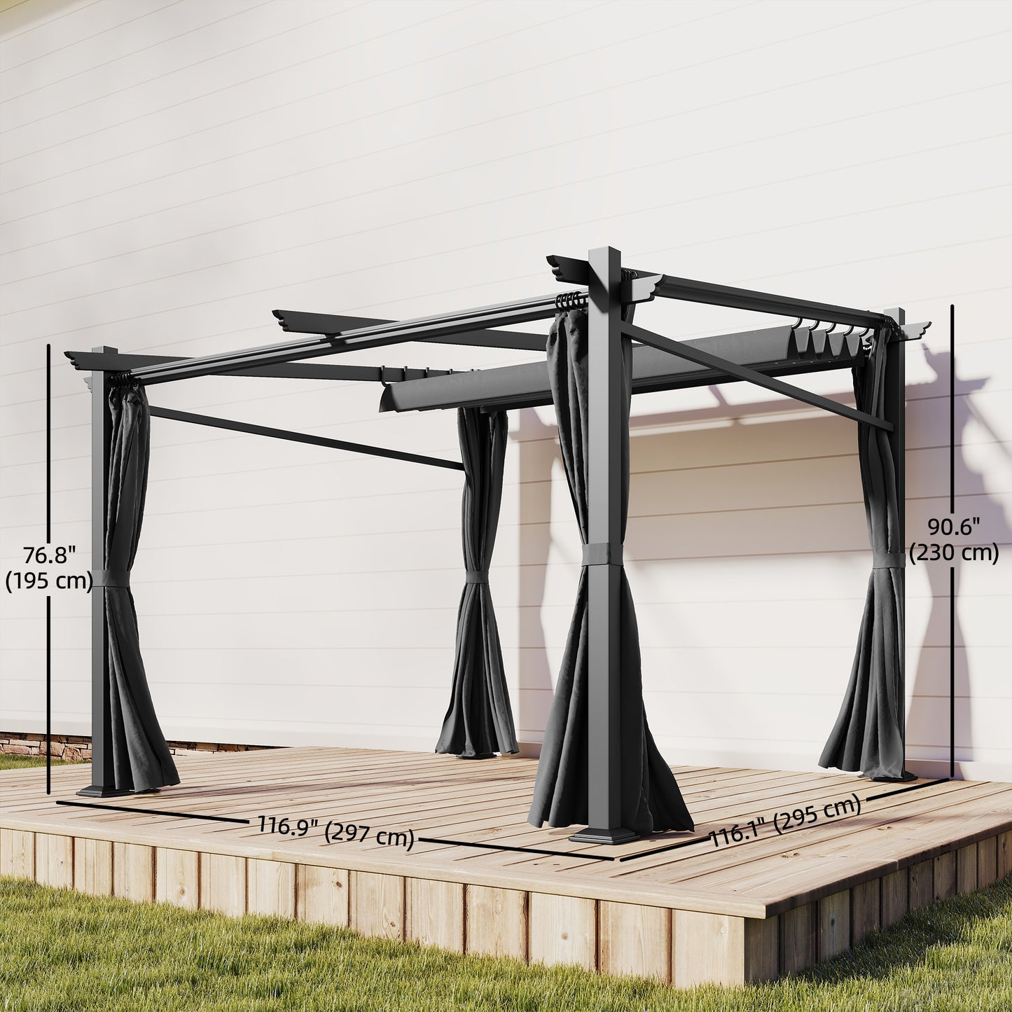 Metal Pergola with Sliding Roof Canopy, Retractable Pergola Canopy