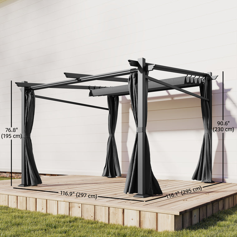 Metal Pergola with Sliding Retractable Roof Canopy