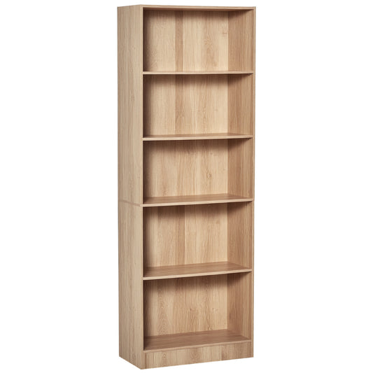 5-Tier Bookcase with Adjustable Shelves - Natural Wood