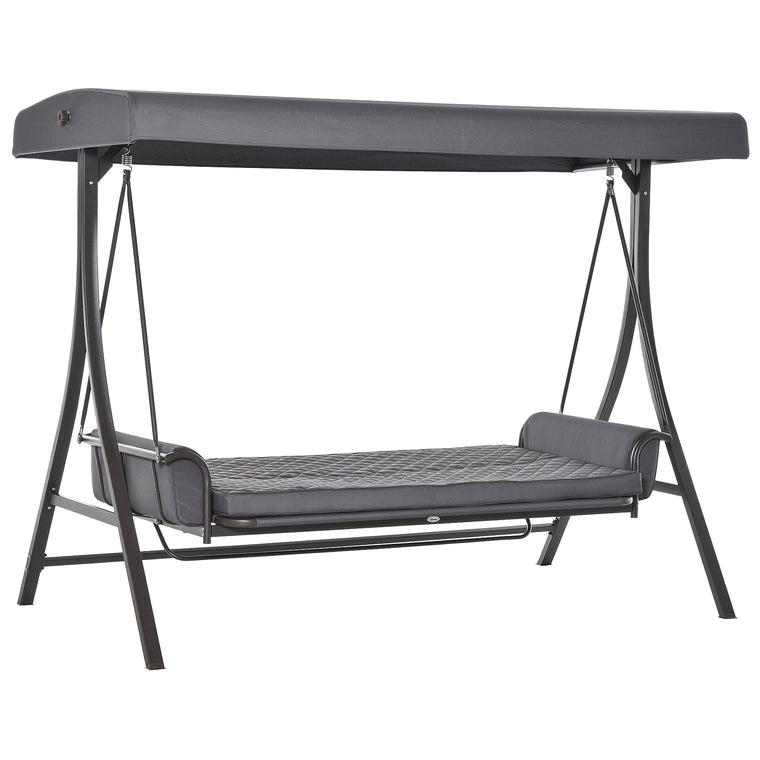 3-Person Convertible Porch Swing Bed with Canopy & Cushions