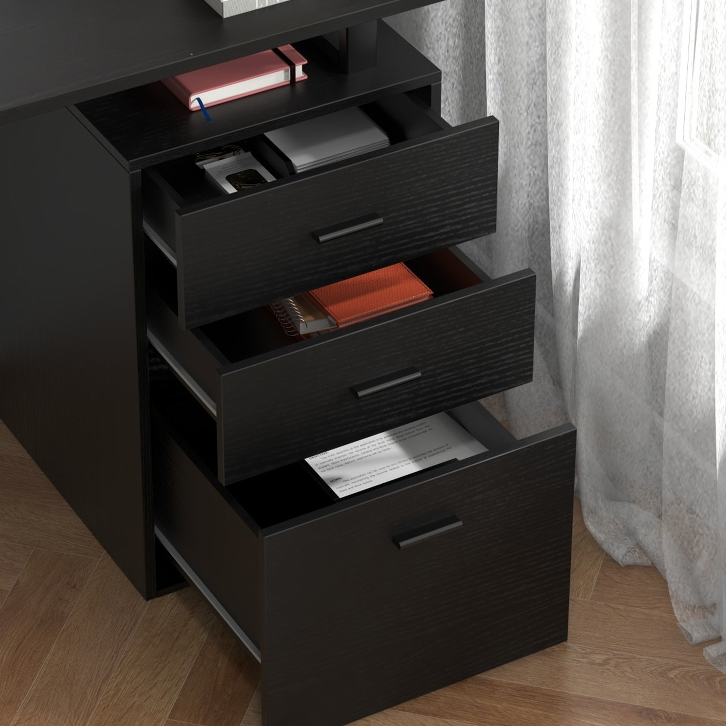 47" Computer Desk with Drawers, Modern Writing Desk with Storage File Drawers for Home Office, Study, Black