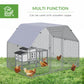 Chicken Run Outdoor, Galvanized Large Metal Chicken Coop Cage, Walk-in Enclosure Poultry Hen Run House Playpen Rabbit Hutch with Flat Roof, Cover