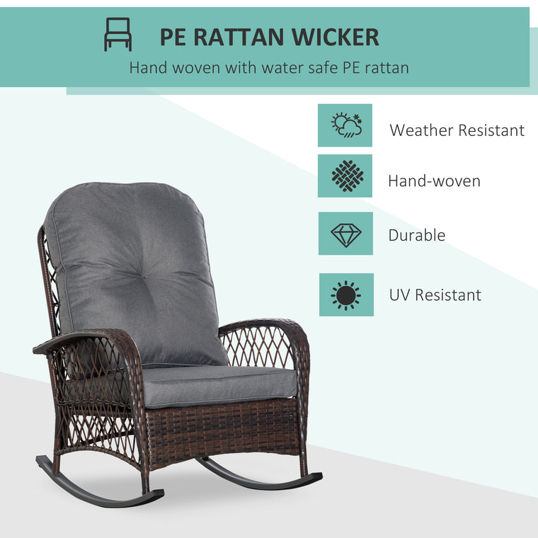 Grey Wicker Rocking Chair with Thick Cushions
