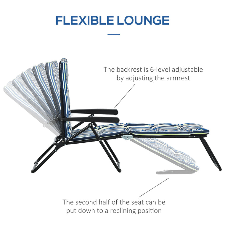 Foldable Sun Lounger with 6-Position Adjustable Back - Blue