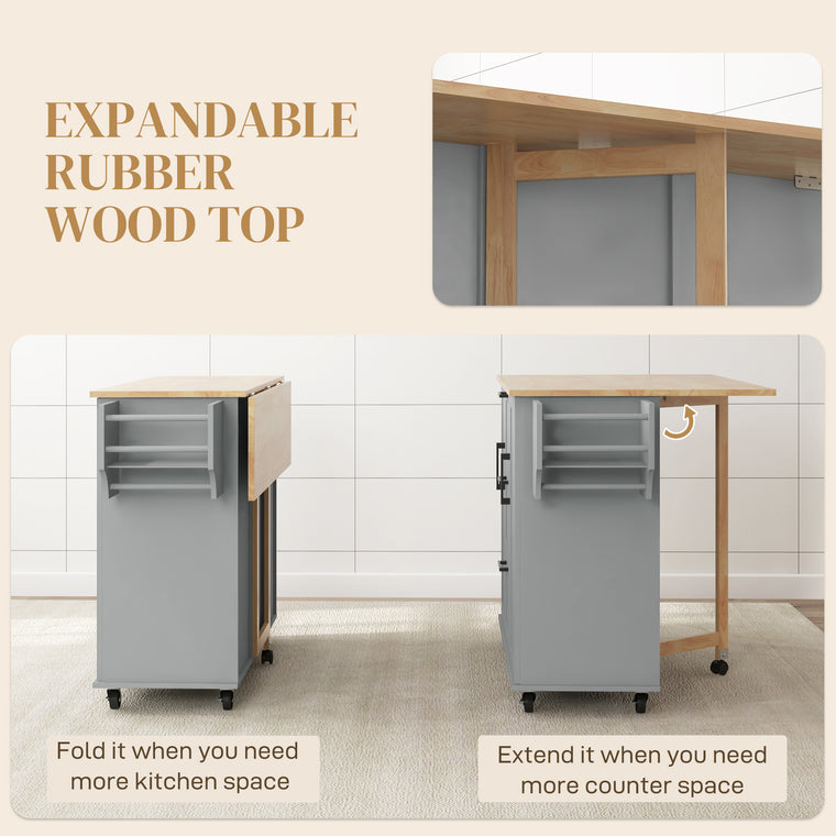 Rolling Kitchen Cart with Drop Leaf & 3 Drawers