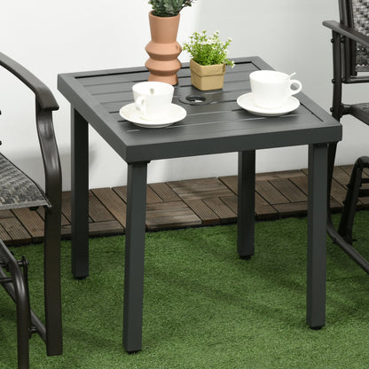 Outdoor Side Table, Patio End Table with Umbrella Hole, Small Coffee Table with Steel Frame for Balcony, Black - Grey