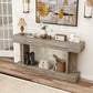 63 Inch Long Console Table, Vintage Narrow Entryway Table with Storage Shelf for Living Room and Hallway, Light Brown