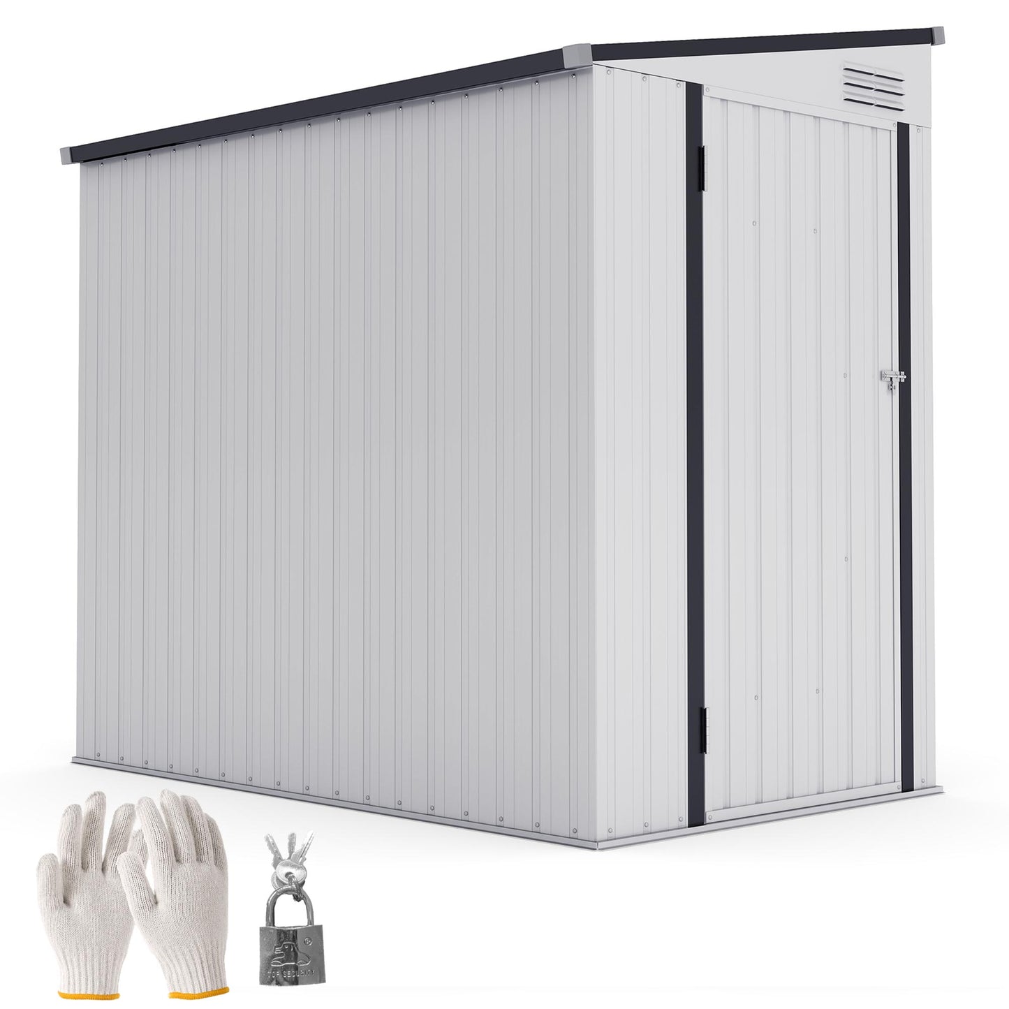 Outdoor Storage Shed Lean to Shed Outdoor Metal Tool Shed with Lockable Door and Air Vents, Dark Grey
