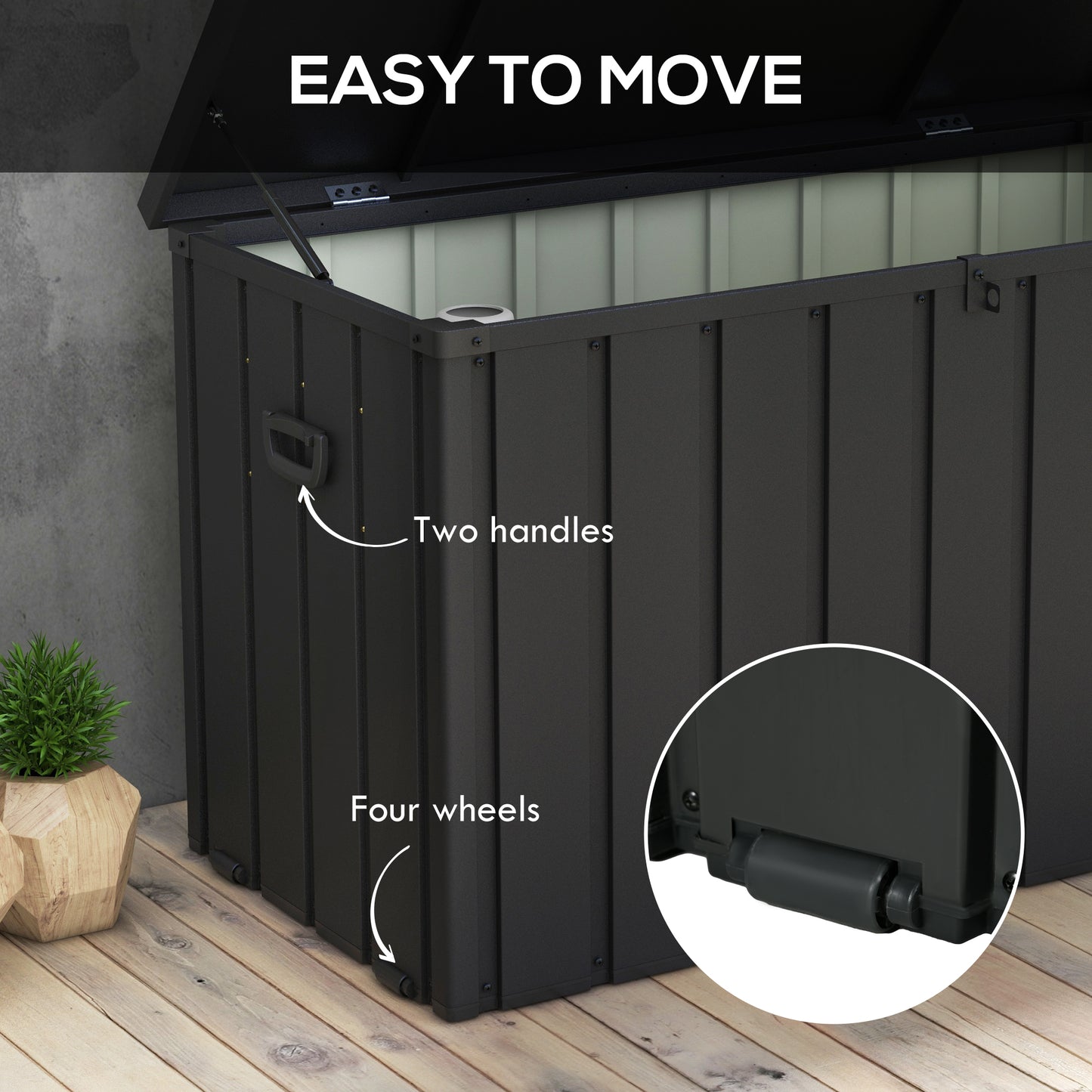 119 Gallon Deck Box, Lockable Galvanised Steel Outside Storage Container for Tools, Cushions, Dark Grey
