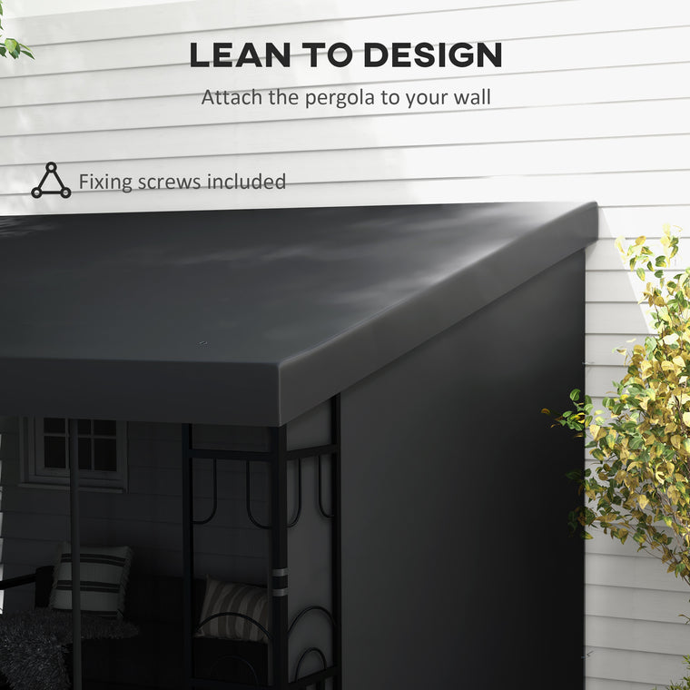 10' x 13' Dark Grey Lean-To Hardtop Pergola with Curtains