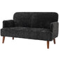 Velvet Feel Fabric 2 Seater Sofa, Small Sofa Loveseat with 8.3" Thick Padding and Wood Legs, Black