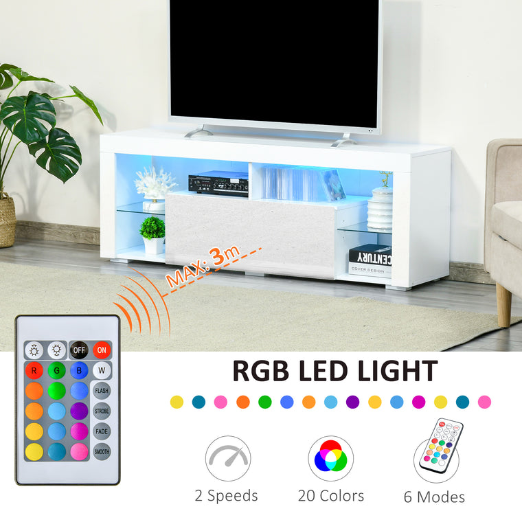 55" TV Stand with LED Lights and Storage - White