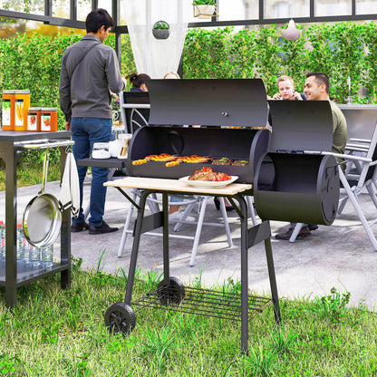 124 x 53 x 104 cm Black Charcoal BBQ Grill with Offset Smoker
