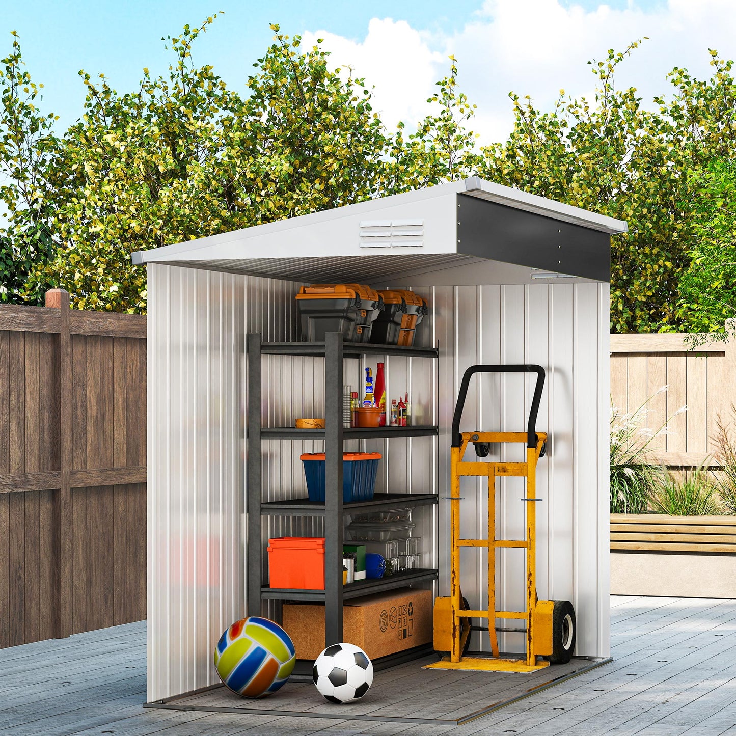 Outdoor Storage Shed Lean to Shed Outdoor Metal Tool Shed with Lockable Door and Air Vents, Dark Grey