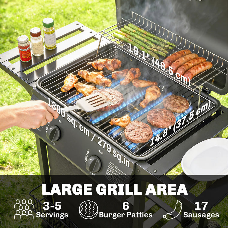2-Burner Propane Gas Grill with Wheels and Warming Rack