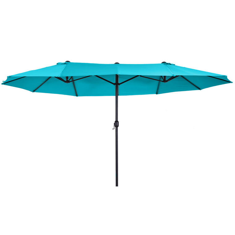15ft Sky Blue Double-Sided Umbrella with Twin Canopy & Crank