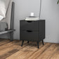 Modern Bedside Table, Nightstand with 2 Drawers and Pine Wood Legs for Bedroom, Living Room, Black