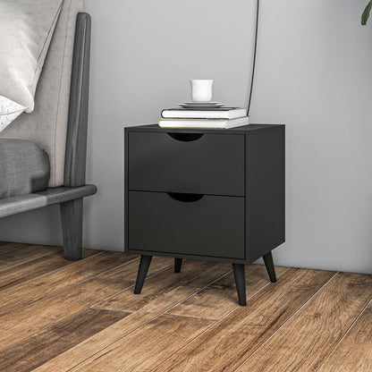 2-Drawer Nightstand with Wood Legs - Black