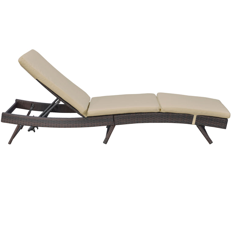 Wicker Patio Lounger with 5-Level Adjustable Backrest