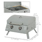 2 Burner Propane Gas Grill, Portable Tabletop BBQ with Foldable Legs, Lid, for Camping, Picnic, Silver