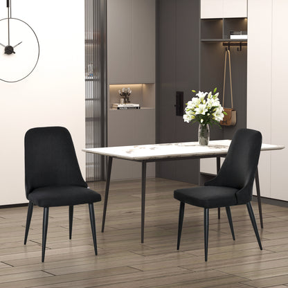 Set of 2 Upholstered Dining Chairs with Metal Legs - Black