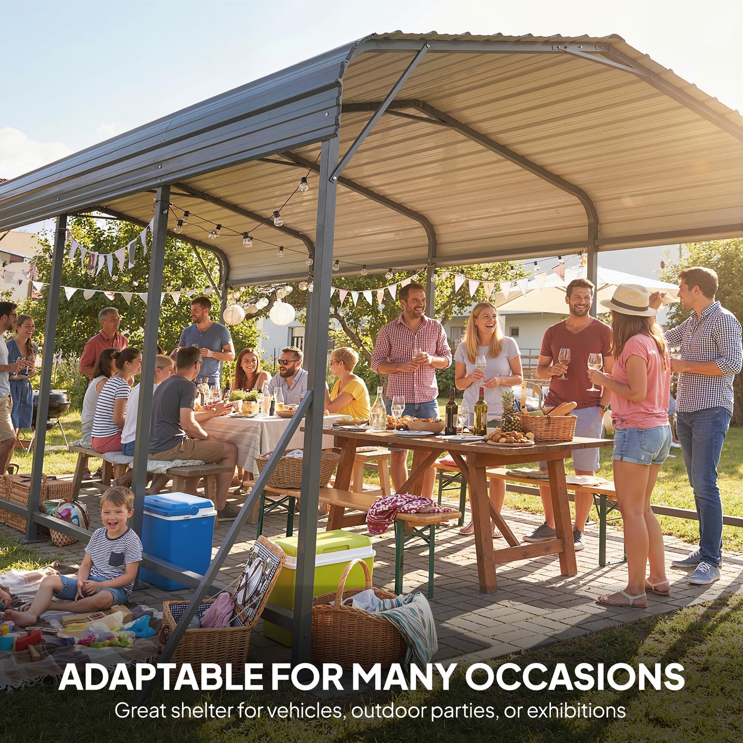 11 x 15FT Metal Carport, Heavy-Duty Carport Canopy with Reinforced Frame & Galvanized Steel Roof, Dark Grey